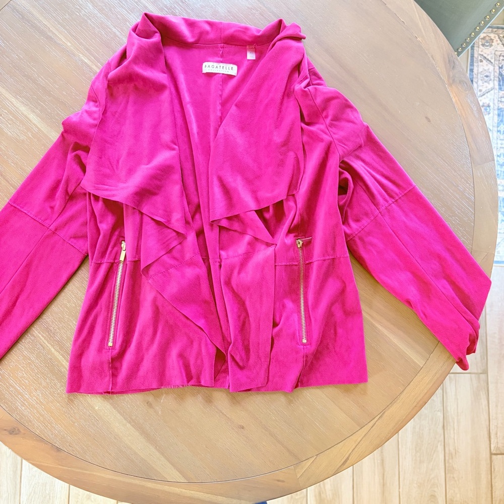 Bagatelle Fuchsia Faux Suede Draped Open Front Jacket Size XL